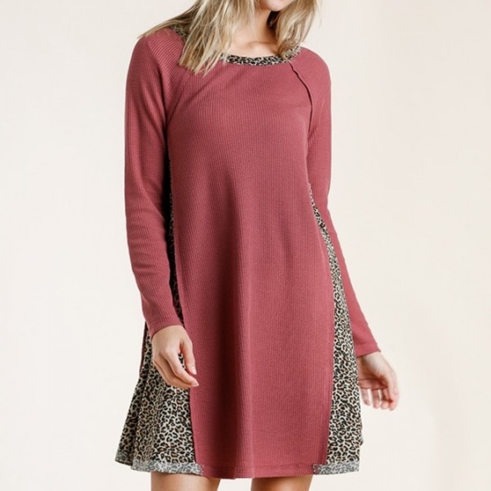 NWT Long Sleeve Dress w/ Animal Print Side Details